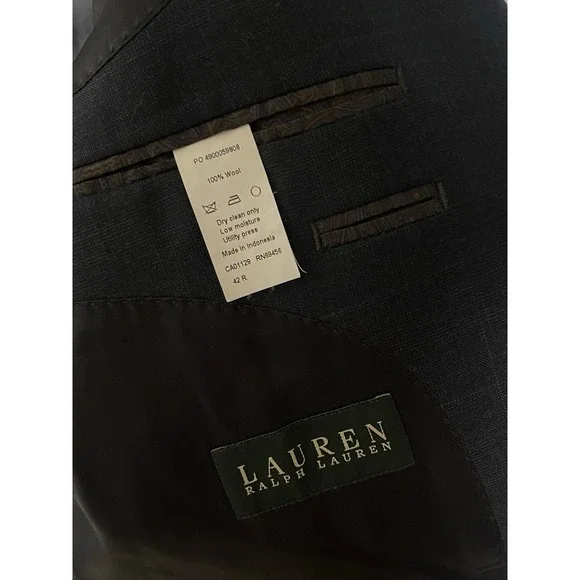 Ralph Lauren Suit Men 42R Blue Windowpane Plaid 2B Wool Academia W36X31L Luxury - Picture 8 of 16